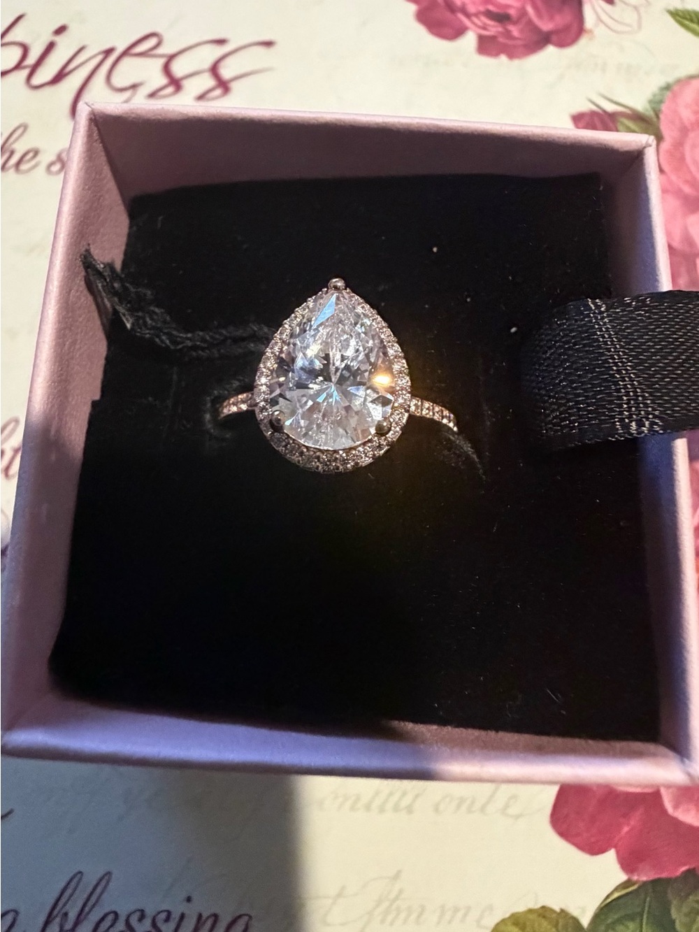 Authentic Pandora Rose Teardrop/Halo Ring #186251CZ